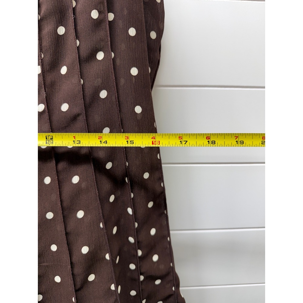 Sandra Darren‎ Brown Polka Dot Pintuck Ruffle Hem Sleeveless Dress 12P Petite - Picture 5 of 7